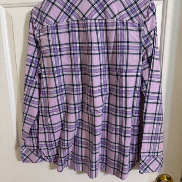 Talbots Purple Plaid Blouse Metallic Shimmer Button Down Light Academia/Preppy - Picture 6 of 7